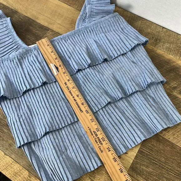 J. Crew Ruffle Top Blue Pleated Tiered Summer Size Small - Picture 9 of 9